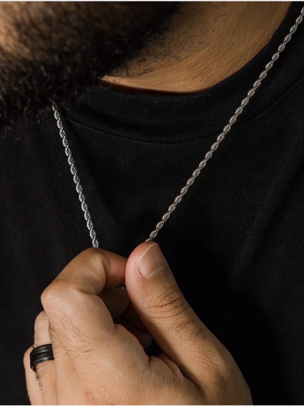 Men's Silver Rope Chain Necklace - Polished Sterling Look